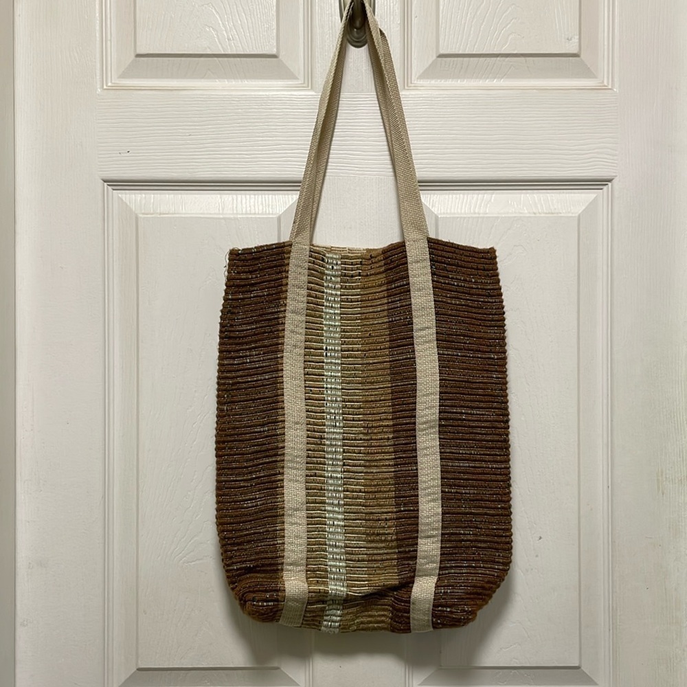 UNBRANDED | Brown Woven Tote with Canvas Straps| Two Toned| Book Bag | Purse
